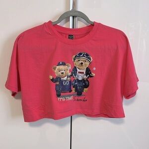 COCO ROCHA Teddy Bear Graphic Cropped T Shirt Top, One Size